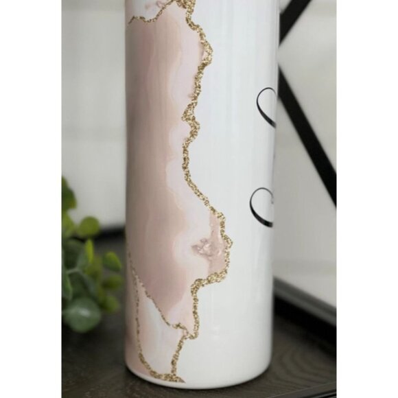 Bride Insulated Tumbler With Straw - 20.3cm x 7.6cm - White Gold & Pink Marbled - Picture 2 of 3